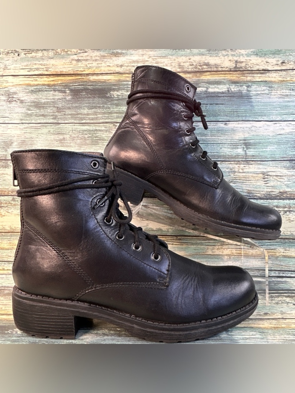 Eastland Blair Combat Boot Womens 8M Black Leather Military Grunge Punk Zip Up